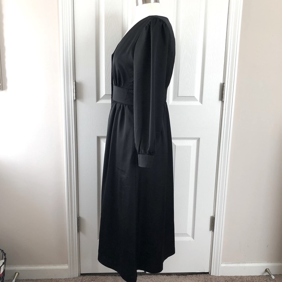 J Crew A-line Black Long Sleeve Satin Midi Dress - Picture 5 of 13